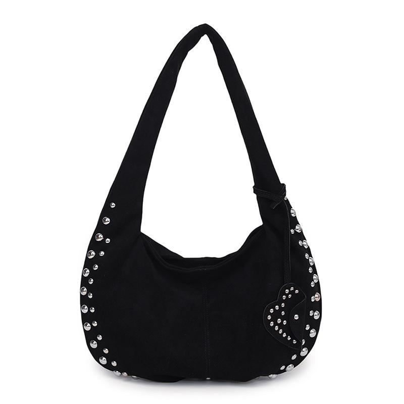 Casual Y2K Suede Shoulder Bags for Women Rivet Design Cool Girls Crossbody Bag Purse Versatile Female Underarm Hobos Handbags