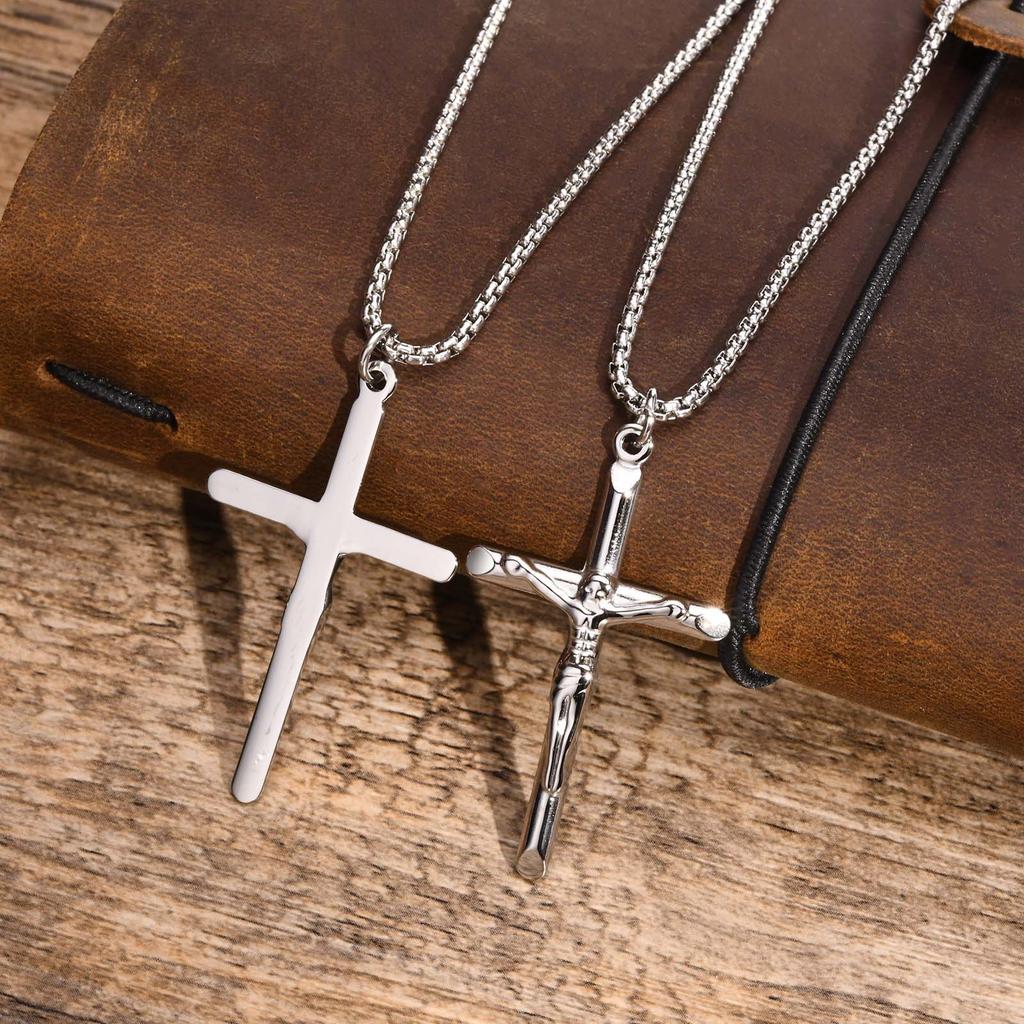 Jesus Christ Cross Pendant Necklace for Men Stainless Steel Crucifix Catholic Religious Prayer Jewelry Women Gifts Wholesale