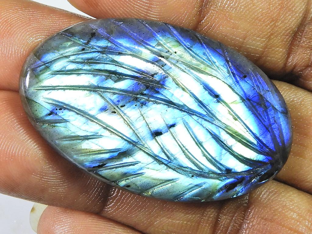 28X50MM Natural Labradorite Carving Oval Designer  Loose Gemstone 90Cts. SK-1360