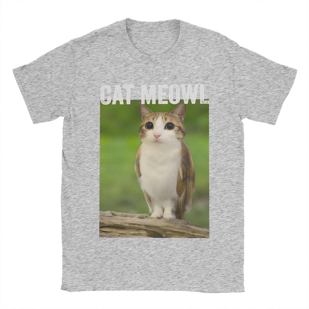 Men's T-Shirt Cat Meowl Funny Cat Owl For Animal Lovers Pure Cotton Tee Shirt Short Sleeve T Shirts Round Neck Clothes Gift Idea