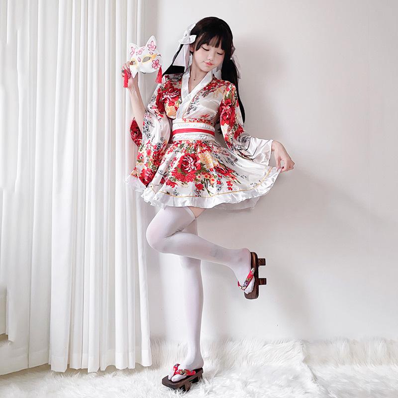 Japansk klänning traditionell kimono sommar japansk stil tryck förbättrad yukata kimono damdräkt cosplaykläder