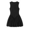 Dames Ronde Hals Mouwloze Mini Jurk Slim Fit Middelhoge Taille Streetwear Plooibodem Effen Jurk