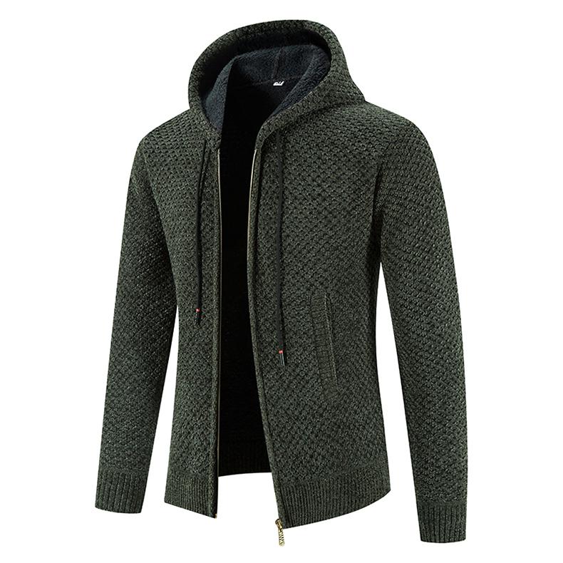 High Quality Winter Men Cardigan Sweater Thick Warm Hooded Casual Sweatercoat Mens Solid Zipper Knitted Cardigan Sweaters Men