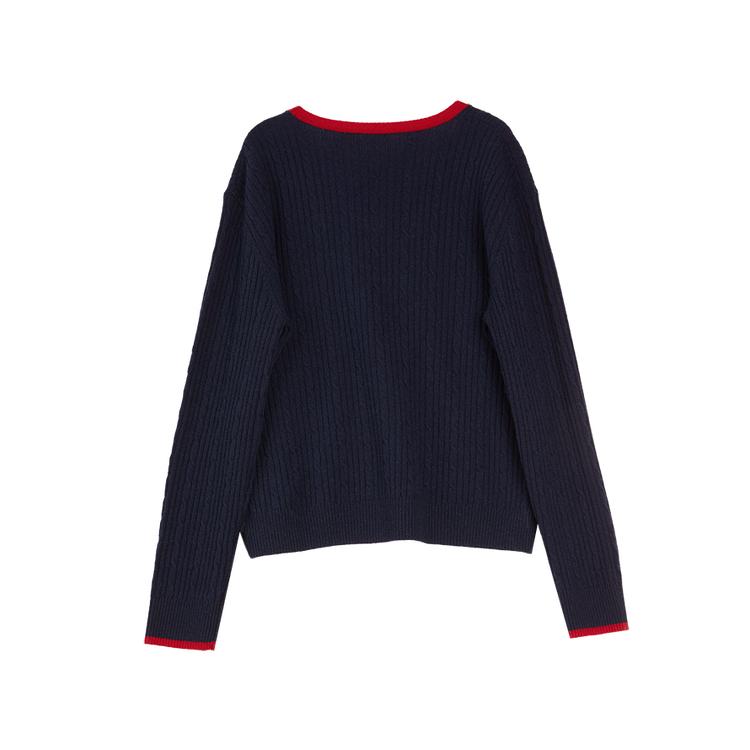 ELLE French Lazy Style Color Block Fashion Design Pullover V-Neck Lambswool Casual Loose Versatile Long Sleeve Knit Sweater Women sweater EM63348