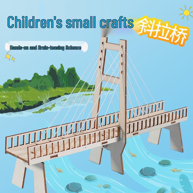DIY Cable-Stayed Bridge Model Kit: Student Physics STEM Experiment Equipment 14x20 cm