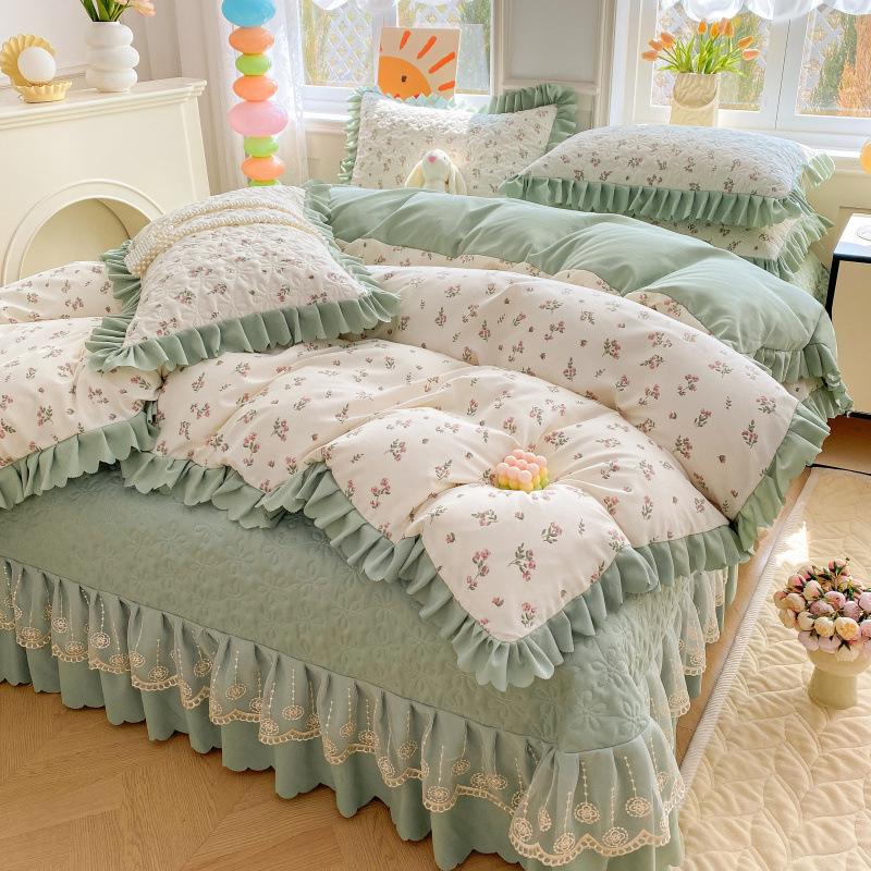 Class A Maternal Infant Grade Bed Cover 4-Pcs Set Of Thickened Padded Sheets 3-Pcs Set Of Small Bamboo Cotton Jacquard Quilt Cover Autumn  Winter