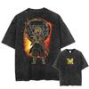 Japanese Anime Demon Slayer Akaza Graphic Washed T-shirts Women’s Men's Clothing  Harajuku Y2K Oversized Cotton Half-sleeve Tops