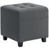 Wohnzimmer Hocker, Ottoman, gepolsterter Knopfheftung Sitz in Leinenoptik mit Seitentasche, 35 x 35 x 35 cm, grau