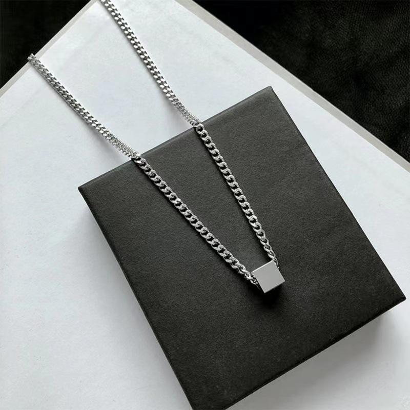 Stainless Steel Necklaces Geometric Square Cube Simplicity Style Fashion Pendant Chain Necklace For Men Women Jewelry Party Gift