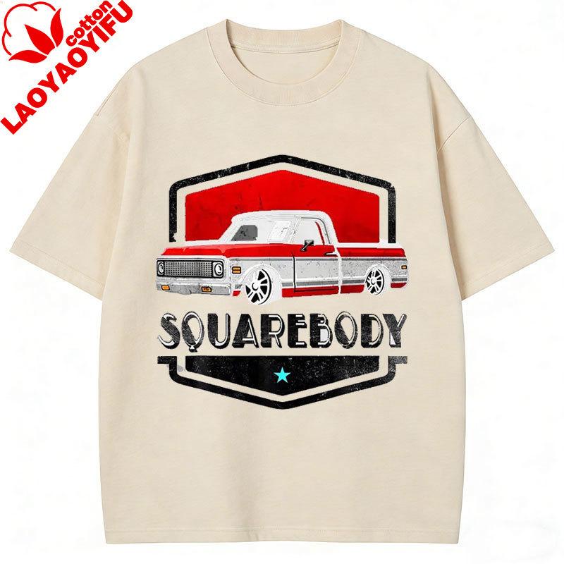 Unisexs Classic Boxy Pickup Truck Pattern TShirt 100 Cotton Retro Red and White Car Design Casual Funny Clothing Vintage tops