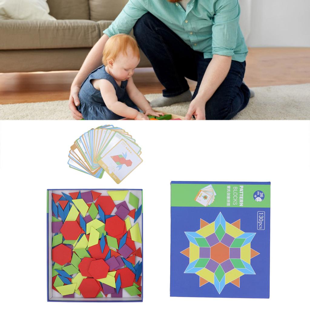 Tangram Toys Educational Bright Color Geometric Shape Puzzle Wooden Pattern Blocks Set for Kids