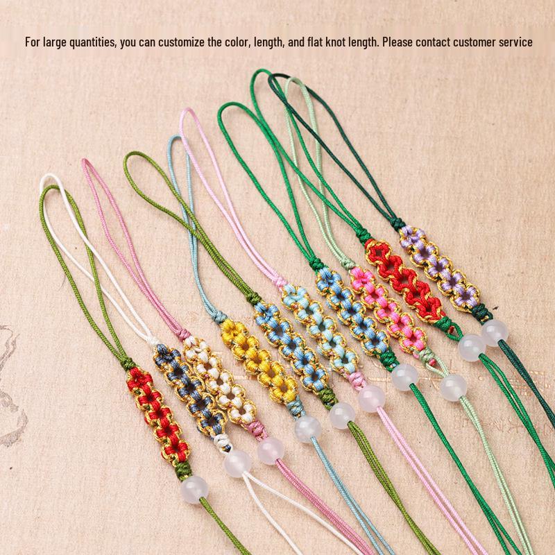 Peach Blossom Knot Phone Chain & Bag Pendant - Handmade Woven Jewelry Lanyard