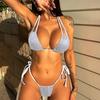Kadın Seksi Parlak Düz Bikini Mayo Plaj Yüzme İçin