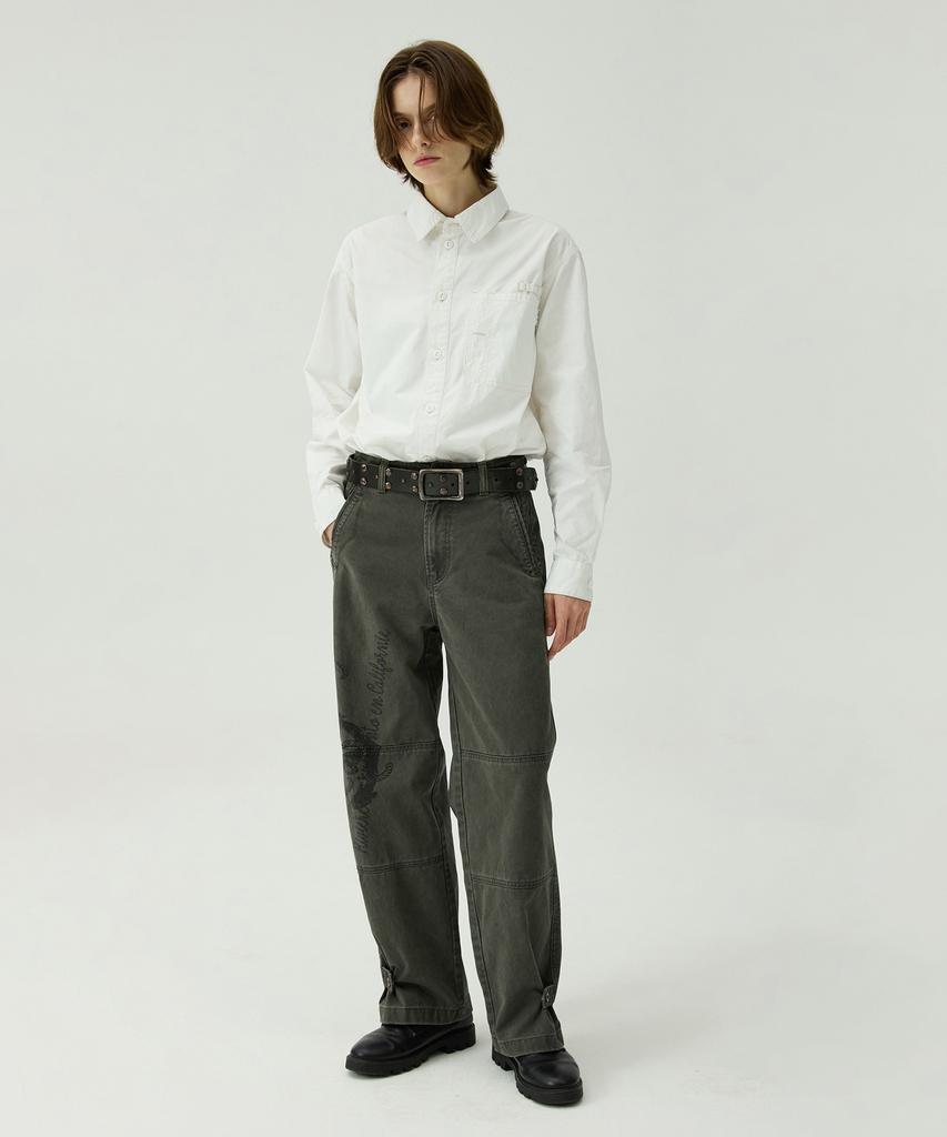 MAGOODGAN Farburn 4414 Washed Loop Print Wide Fit Beige Chino Pants