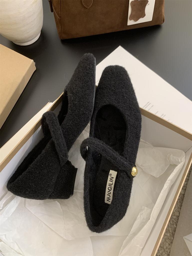 Medium velvet Mary Jane outer wear autumn and winter square head single shoes high heels evening shoes shoes fluffy shoes women