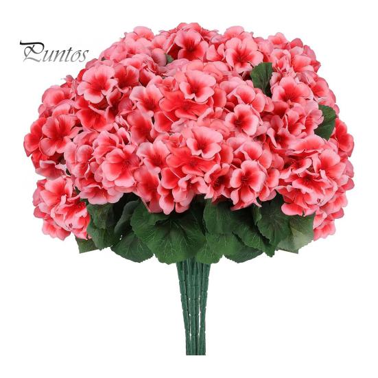 Long-lasting Decorative Flowers 1/6/12Pcs Artificial Geranium Flower with Green Leaves Realistic UV Resistant No Fading Fake Silk Indoor Outdoor