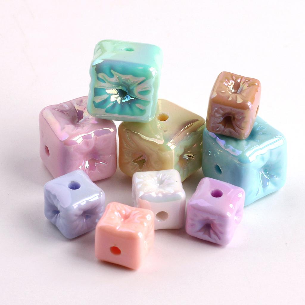 UV Colourful Recessed Square Acrylic Beads - Straight Hole Spacers for DIY Phone Chains Bracelets Jewelry