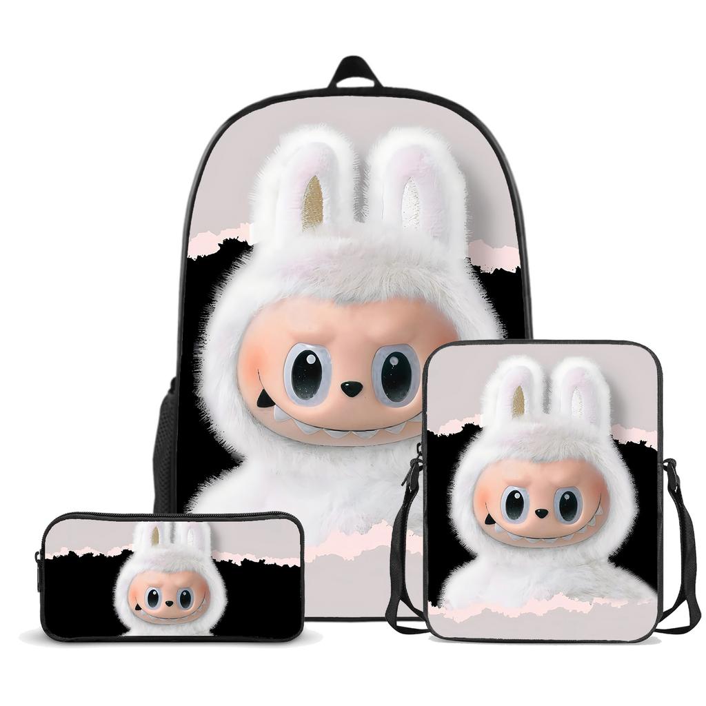 Schultasche Labubu Dreiteilig Großvolumig Grund- und Sekundarschüler Schultasche Herren- und Damen-Cartoon-Rucksack CLE