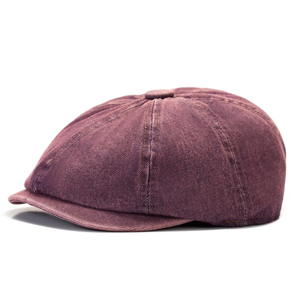 

British Style Denim Solid Color Octagonal Cap Men Beret Youth Cap Forward Cap фіолетовий/червоний