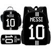 Child School Football M-Messis No.10 Backpack with Lunch Bags ,Pencil Bags ,School Bags for Boys Girls Best Gift
