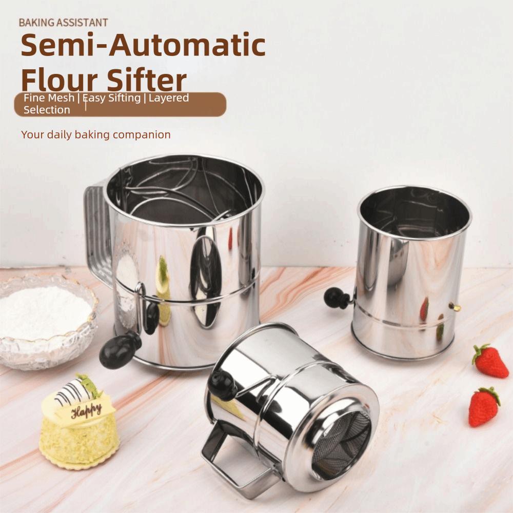 Stainless Steel Flour Sifter Hand Crank Powder Sugar Shake Powder Sugar Sifter  Baking