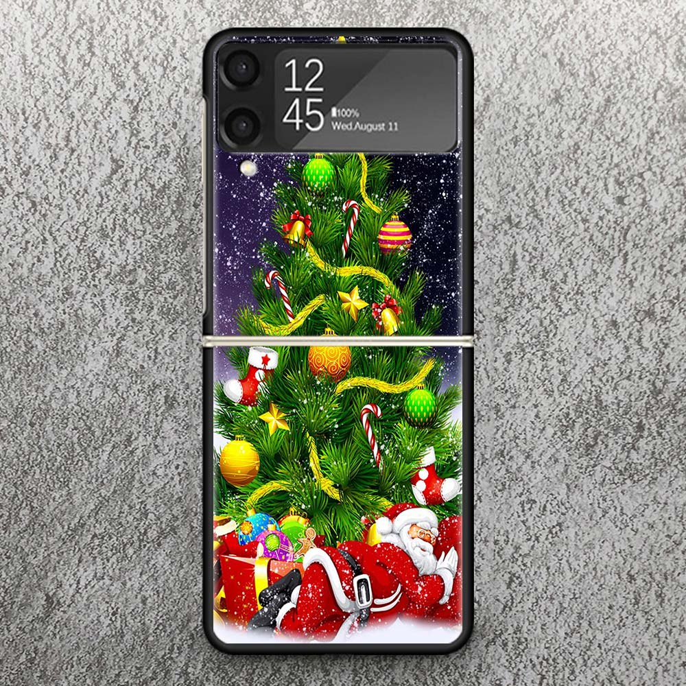 Christmas Santa Claus Present Print Case For Samsung Galaxy Z Flip 3 4 5 6 7 5G Phone Shell Flip7 Flip6 Flip5 Flip4 Flip3 Patter