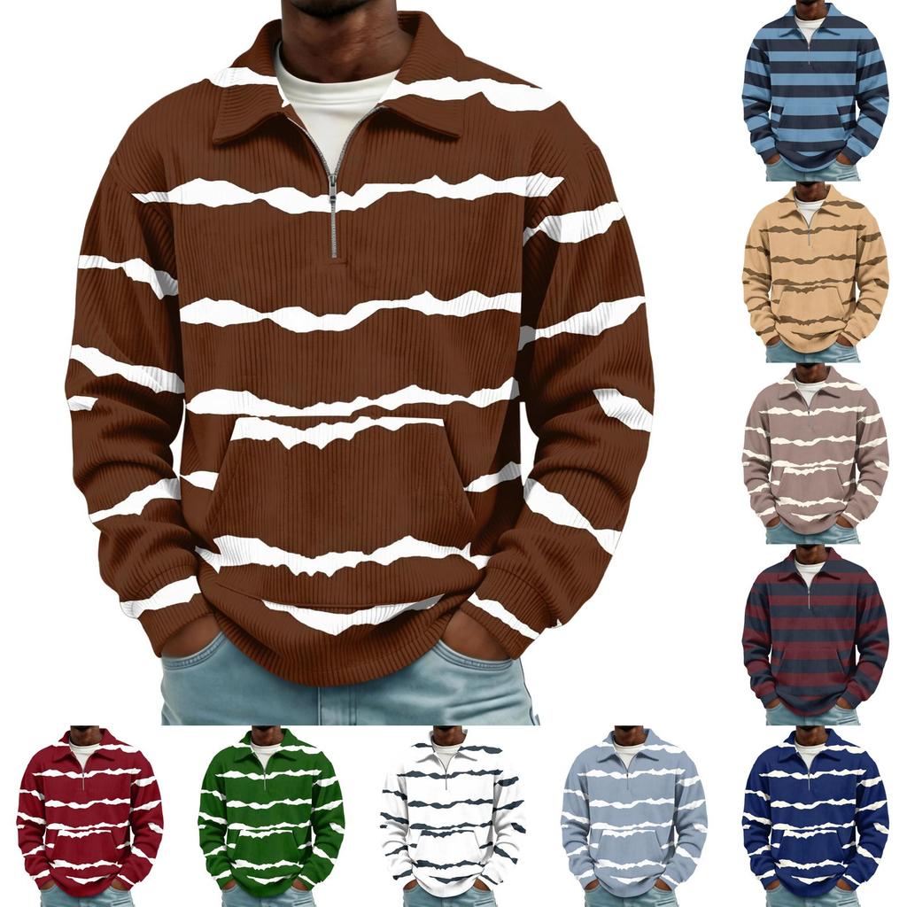 Men's Retro Printed Corduroy Long Sleeve Collared Casual Top with Pocket