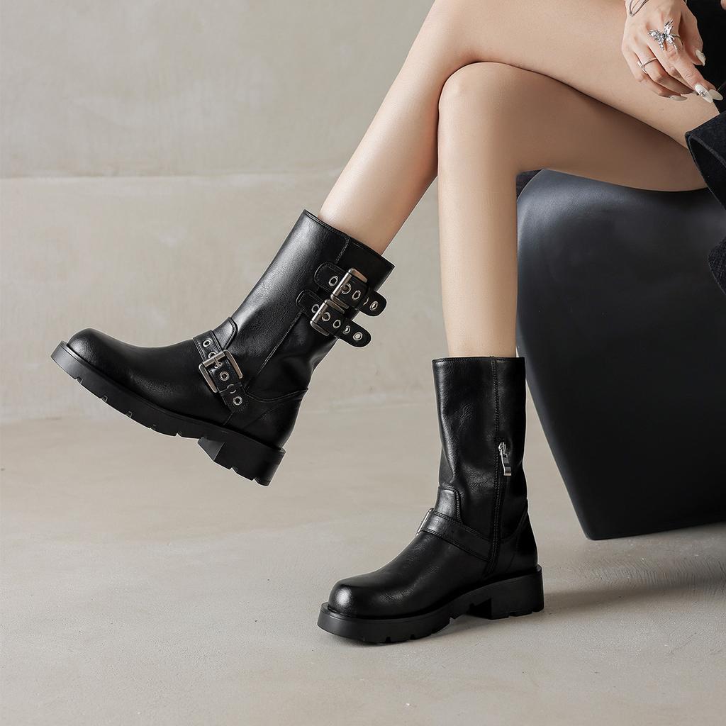 Women's Round Toe Thick Heel Retro Mid-Top Western Boots