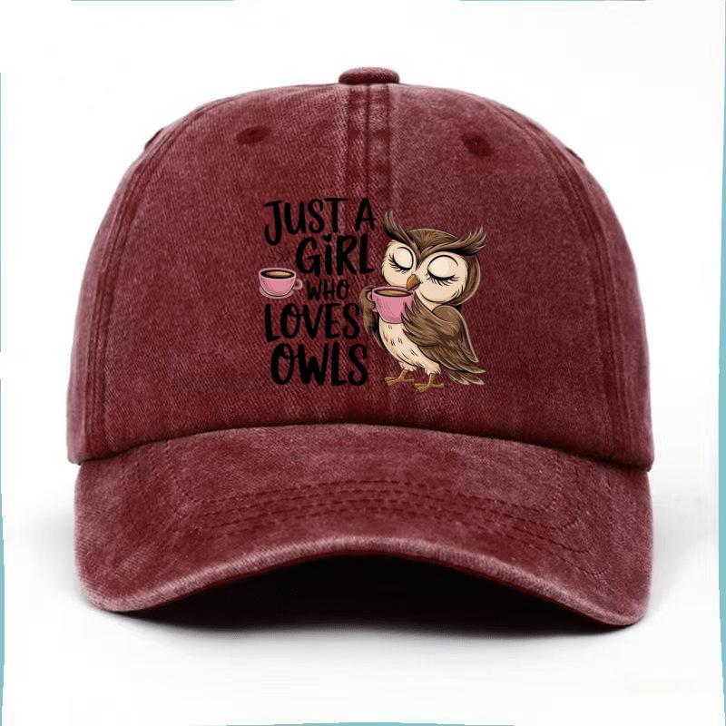 Süße Eule trinkt Kaffee Baseballkappe Nur ein Mädchen, das Eulen liebt Baumwolle Verstellbare Kappe Lässig