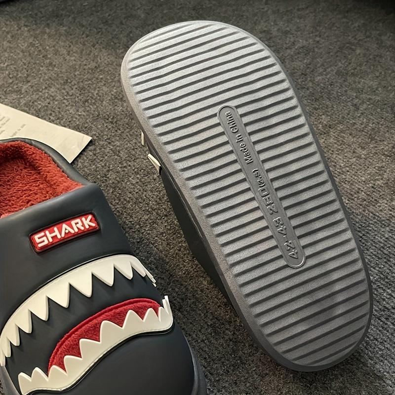 Men's & Women's Winter Fleece-Lined Slip-On Slippers with Cartoon Shark Design - High Quality Non-Slip EVA Sole, Thickened Warm PU Upper for Indoor