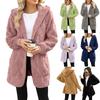 Abrigo de Forro Polar con Capucha para Mujer, Abertura Frontal, Longitud Media, Cuadros Texturizados, Chaqueta de Invierno con Bolsillos