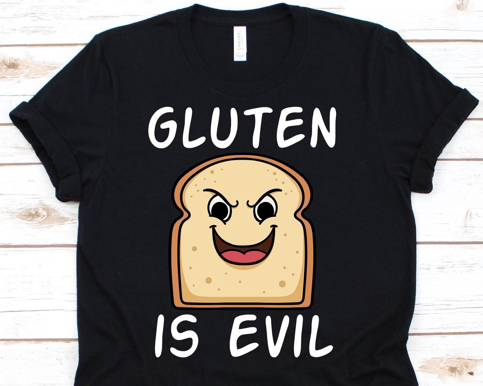 Gluten Is Evil Shirt, Celiac Disease Awareness Tshirt For Coeliac Disorder Patient Warrior, Celiac Disease Gift, Bread Wheat Tee 3XL