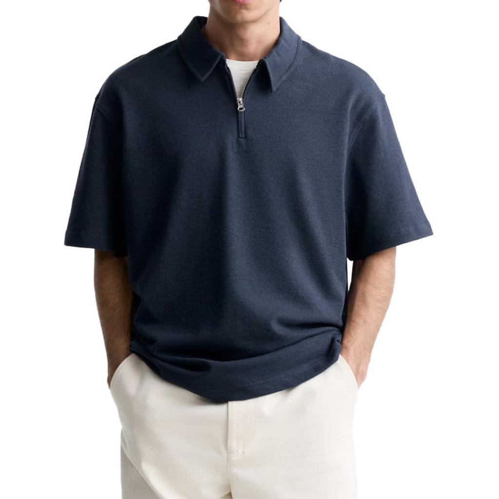 Herren Kurzarm Freizeitshirt, Herren Revers Ein-Drittel Reißverschluss Einfarbiges Oberteil