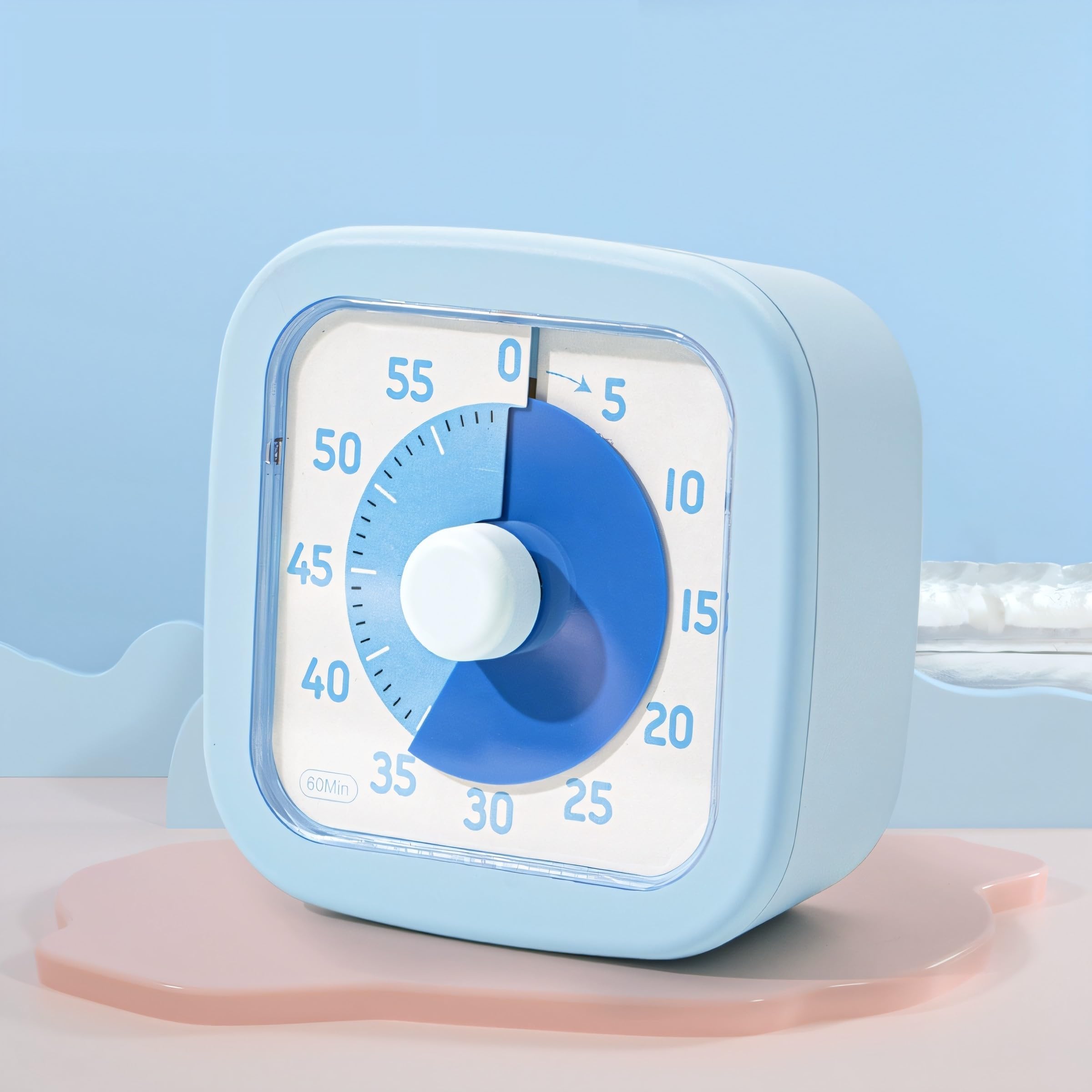 

Nbdeal Study Timer - Quiet 60-Minute Countdown Timer (9.5 x 9.5 x 4 cm) with Visual Time Display for Focus and Concentration For Kids and Adults (Sky