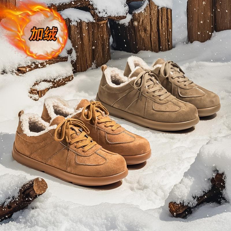 Men's Cotton Padded Flats Winter Snow Boots Warm Fur Fleece Lined Ankle Boots Anti-Slip Outdoor Platform Casual Board Shoes 2026