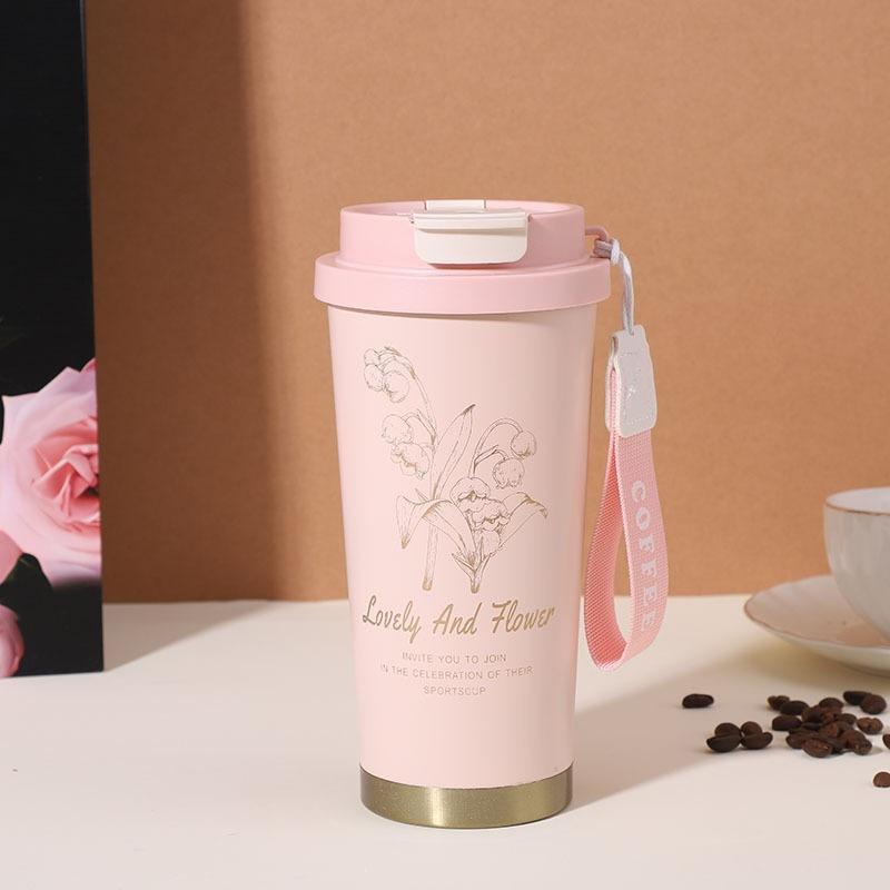 500Ml Stainless Steel Insulated Coffee Mug Portable Thermal Cup Travel Mug With Handle Women Coffee Cold&Hot Cup Vacuum Flask