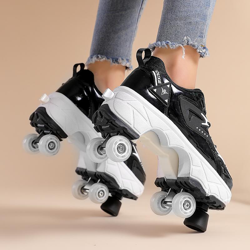 Teenagers /Boys/Girls Shapeshifting Shoes Four-wheel Dual-use Roller Skates Double Row Walking Shoes Roller Skates
