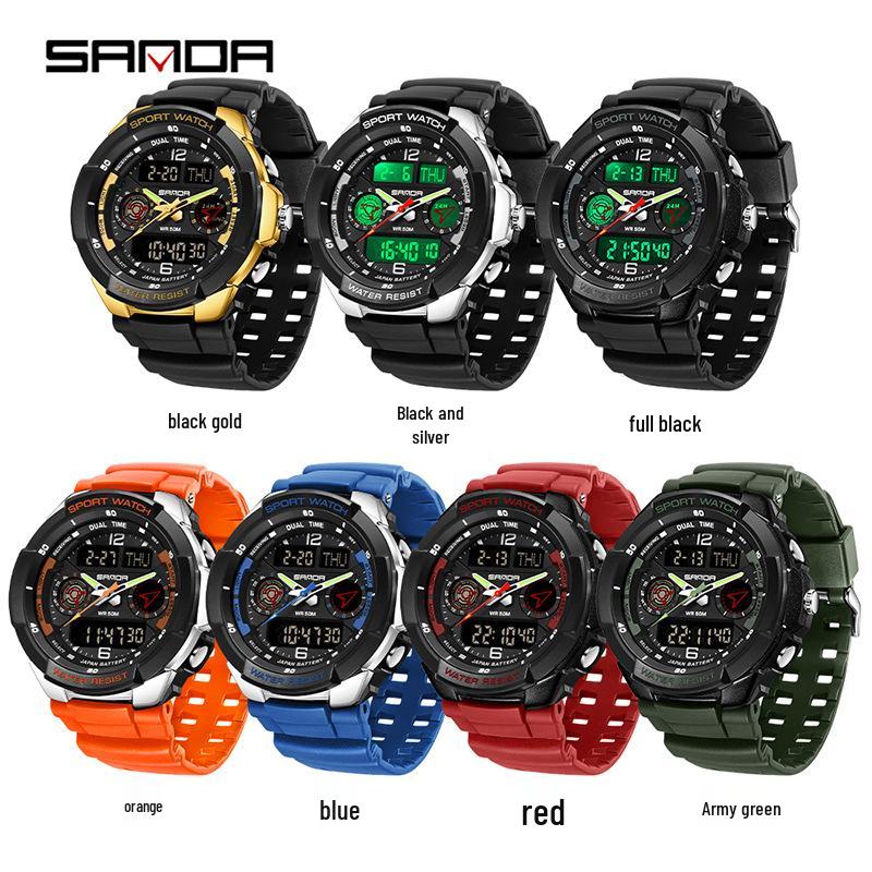 Sanda Electronic Watch: Fashionable, Versatile, Luminous, Waterproof Sports Watch for Middle School Students with Alarm Clock Function.