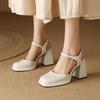 New Square Head Roman Sandals Summer Women's High-heeled Sandals Patent Leather Large-size Shoes Casual Women's Shoes Thick-soled Waterproof Table
