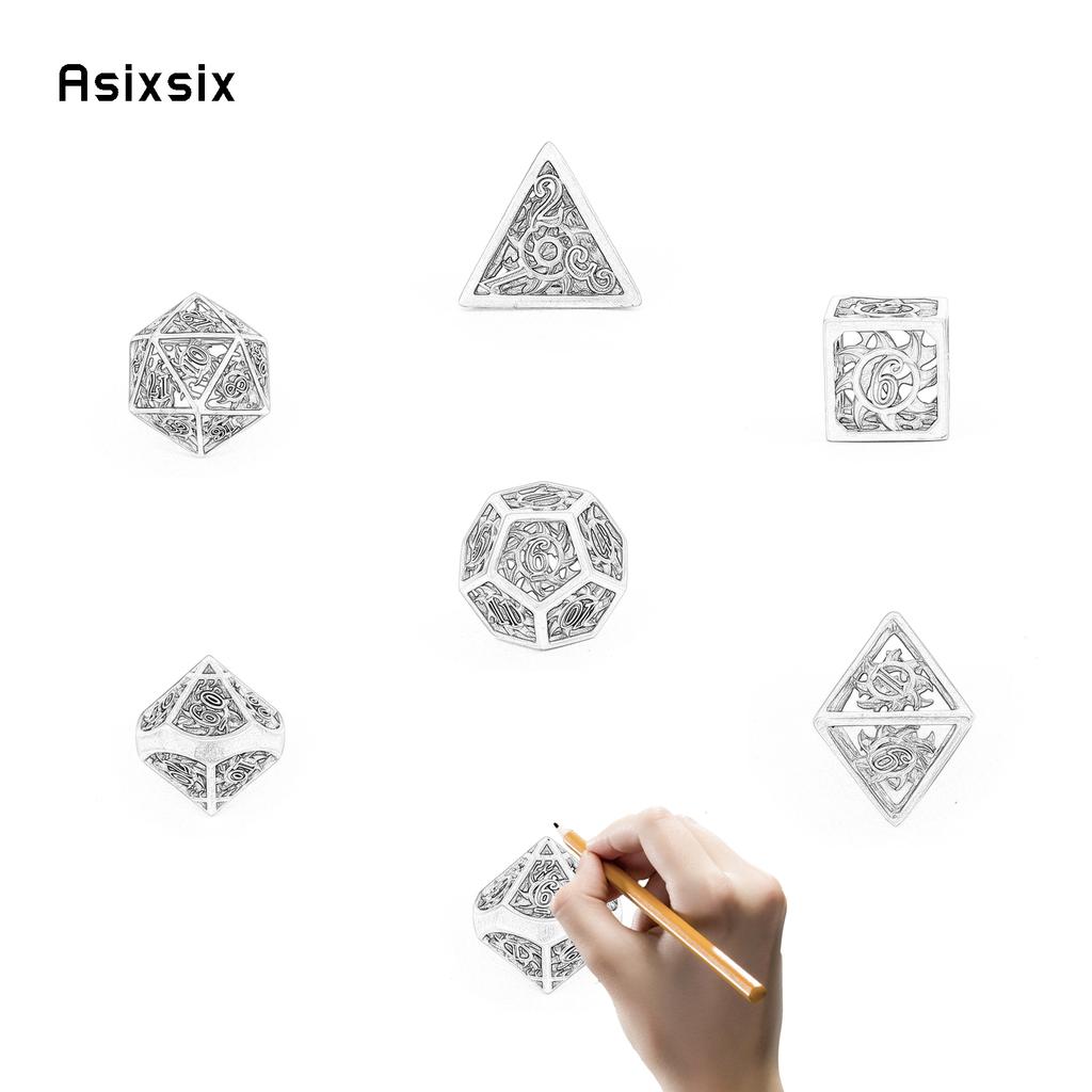 7 Pcs Copper Red Rotary Cyclone Metal Dice Hollow Metal Polyhedral Dice Set Suitable for Role-Playing RPG  Board Game Card Game