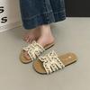 2025 Summer New Small Fragrant Cool Slippers Women's Wear Niche Design Sense Pearl Seaside Beach One-word Drag