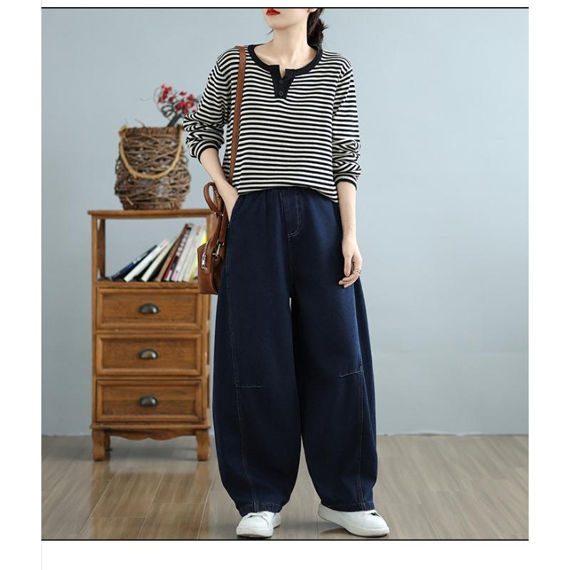 DIMANAF 2025 Autumn Winter Plus Size Jeans Women Thicken Flocking Warm Vintage Cotton Denim Long Pants