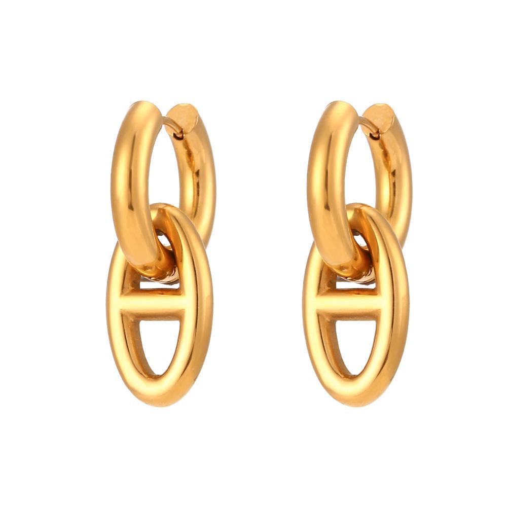 18K Gold Schweinenasen-Anhänger Ohrringe - Europäisch & Amerikanisch Minimalistisch Titanstahl Nischendesign