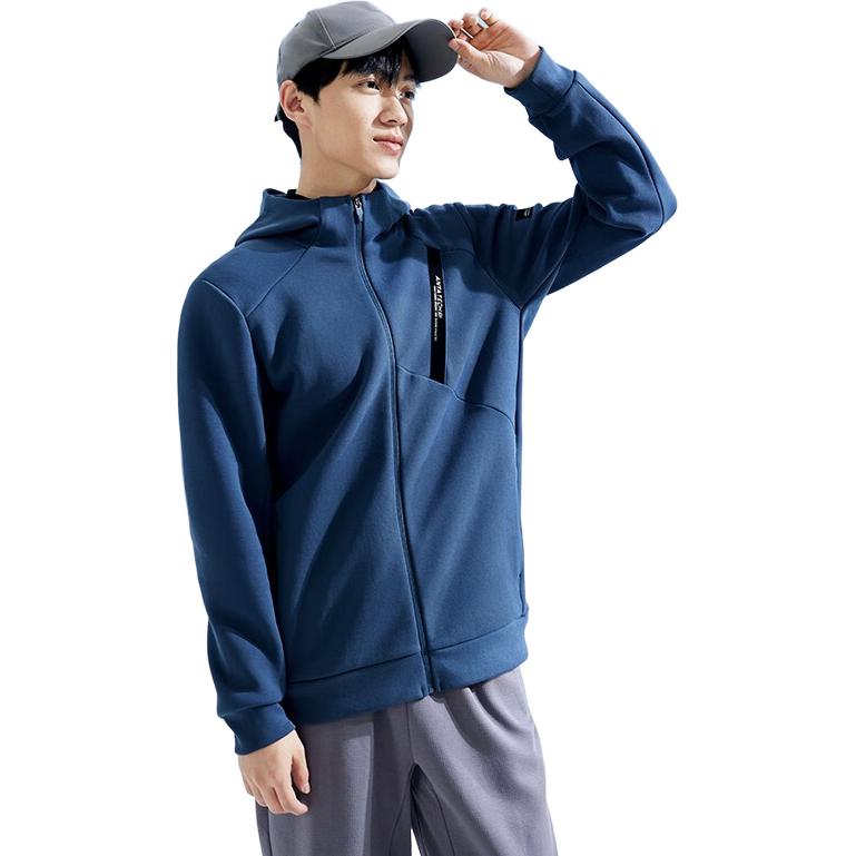 Anta Solid Color Thickened Knitted Sports Jacket With Hood Men Jackets Whale-Fin-Blue 152337709N-3