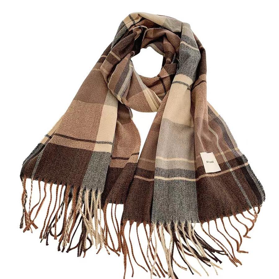 Women's Winter New Thick Warm Faux Wool Plaid Shawl Korean Style Versatile Tassels Scarf Wholesale