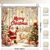 4Pcs Bathroom Shower Curtain Set  Christmas Santa Pattern Bathroom Curtain With 12 Hooks Non Slip Rugs Toilet Cover Mat Bathroom Partition