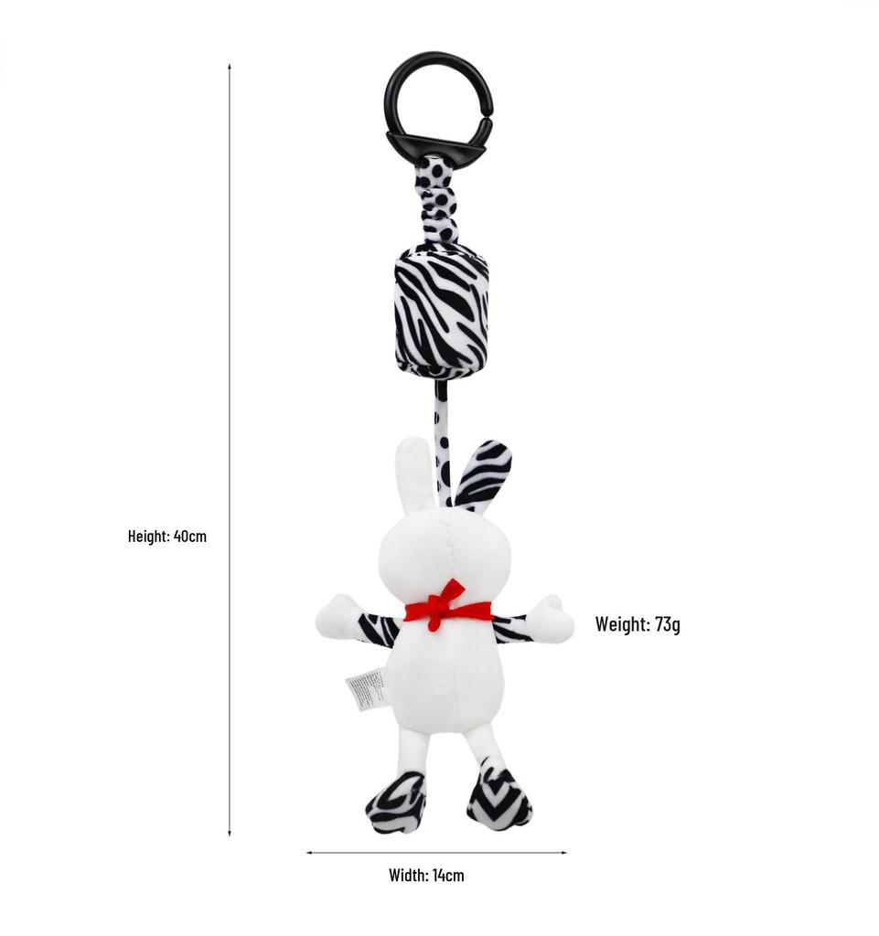 BBSKY Black & White Baby Stroller Mobile: Rabbit, Bee, Bird & Dog Plush Hanging Ornaments 