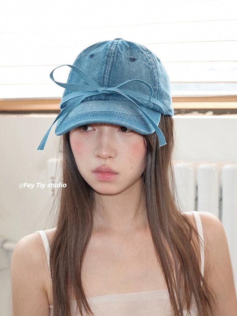 Butterfly Knot Denim Baseball Cap With Sun Protection For Casual Women