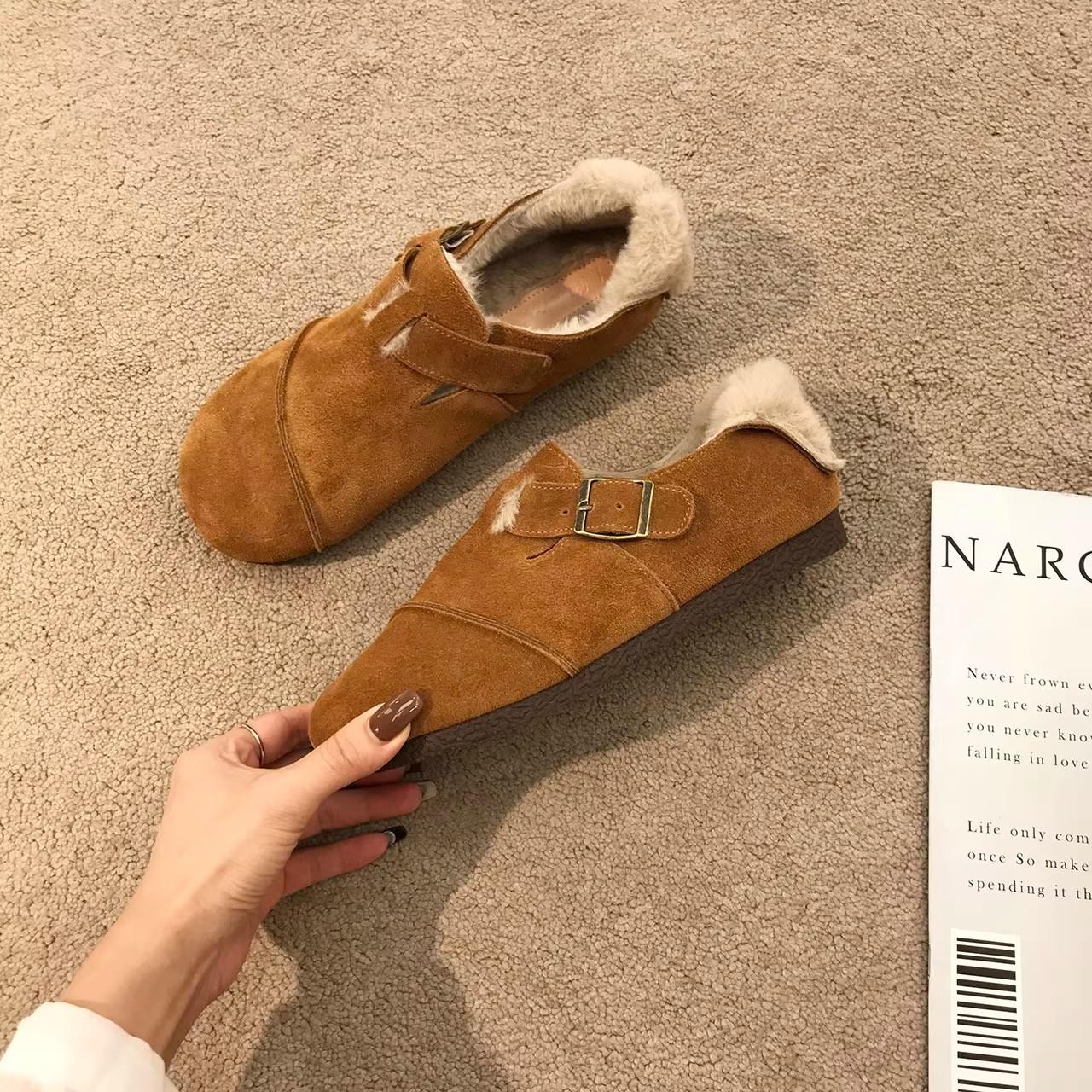 

Повседневная женская обувь Ботинки из хлопка с круглым носком и мягкими мокасинами Меховая женская обувь Зимние мягкие кожаные теплые женские ботинки 35 коричневый