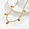 Cherry Necklace Red Zircon Fruit Charm for Women Cuban Chain Stainless Steel 18K Gold Plated Waterproof Summer Beach Y2K Jewelry